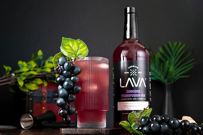 (3 Pack) LAVA Premium Concord Transfusion Mix made with concord grape juice, real ginger, ginger ale, no artificial sweeteners, 1-Liter (33.8oz) Glass Bottle, Ready to Use.-FemmiqueWomen