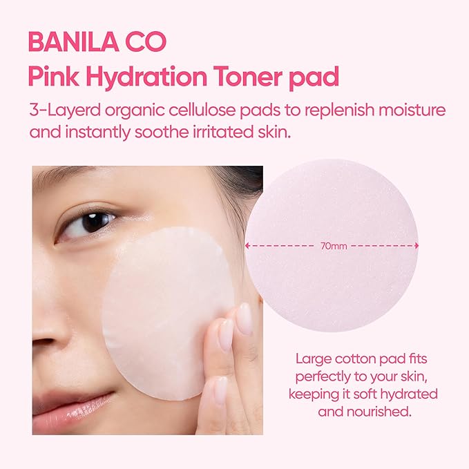 BANILA CO Clean it Zero Pink Hydration Toner Pad | Vegan Korean 3-Layered Pads | Hyaluronic Acids and Vitamin Complex to Moisturize and Soothe Skin | Hypoallergenic, Alcohol Free (70 Pads)-FemmiqueWomen