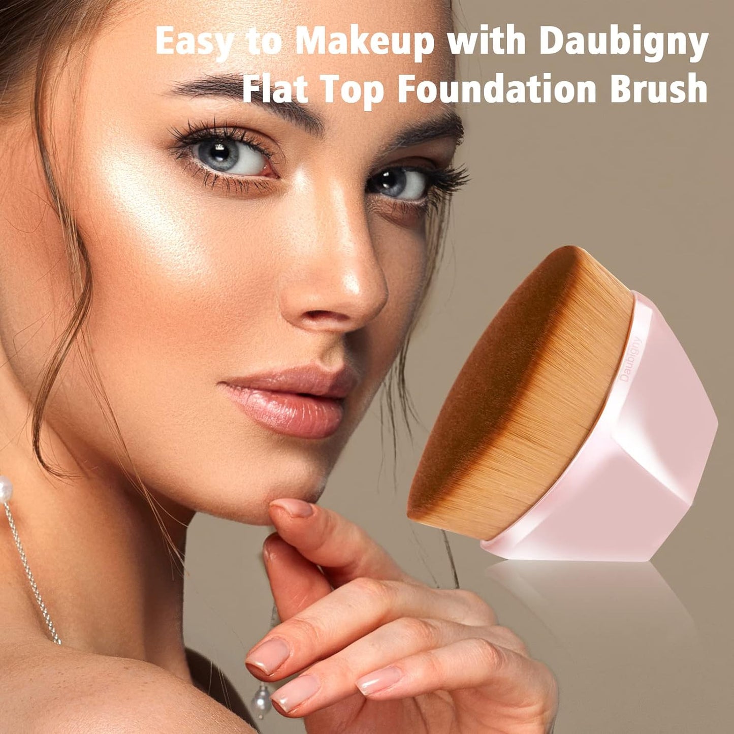 Daubigny Foundation Makeup Brush Flat Top Kabuki Hexagon Face Blush Liquid Powder Foundation Brush for Blending Liquid, Cream or Flawless Powder Cosmetics with Bonus Protective Case (Light Pink)-FemmiqueWomen