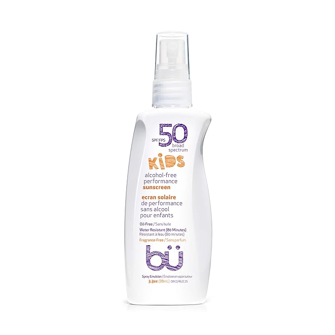 BU SPF 50 Kids Sunscreen Spray for Face and Body, Non Aerosol Spray, Fragrance Free, Clear, Non Greasy, Water Resistant, Fragrance Free 3.3 oz-FemmiqueWomen