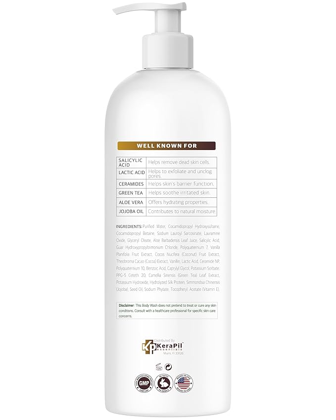 Exfoliating Body Wash with Salicylic Acid - No Dry Out, Gentle Exfoliates Rough and Bumpy Skin, Body Acne Wash, BHA & AHA - Coconut and Vanilla with Salicylic Acid - (16 fl oz)-FemmiqueWomen