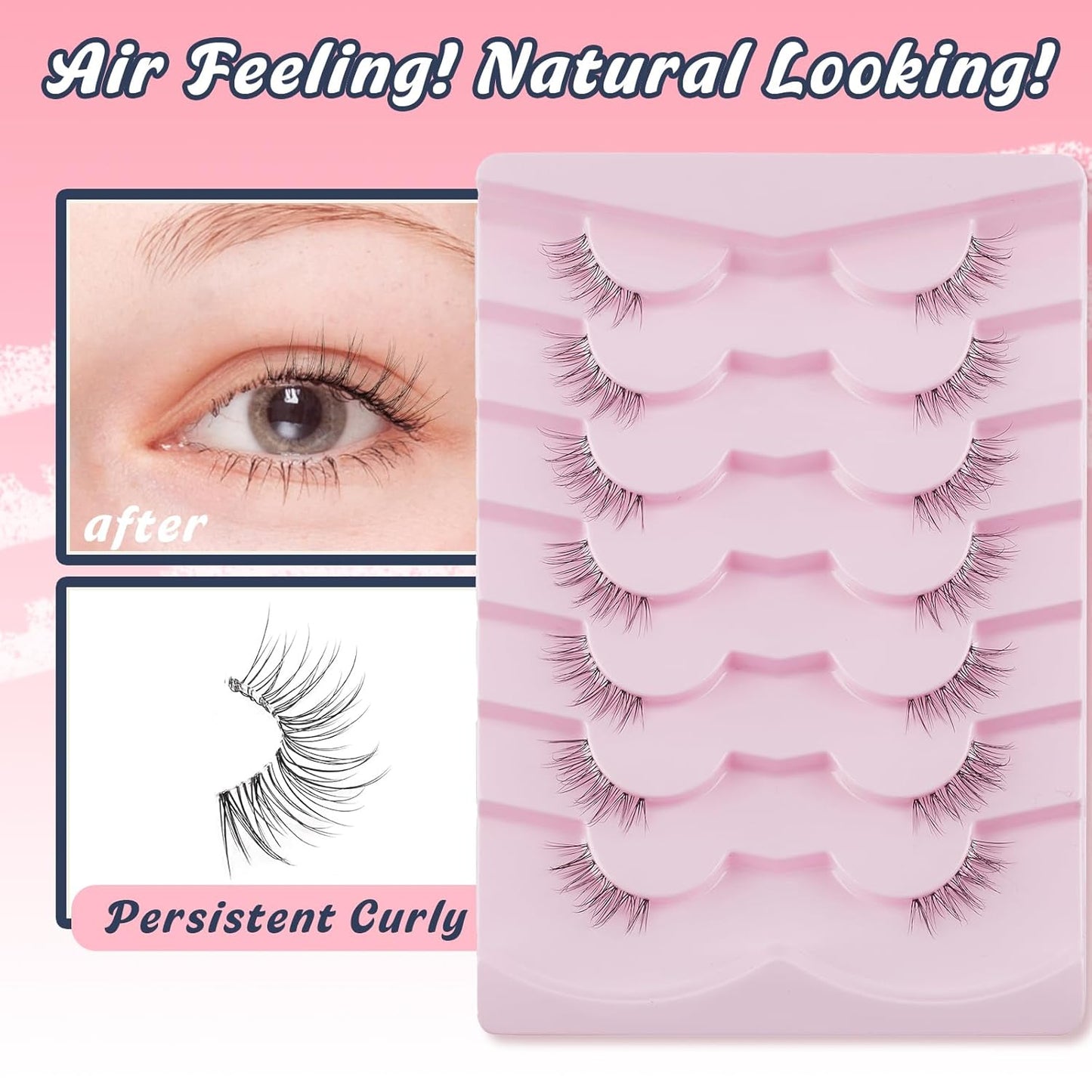 Natural Half Lashes Cat Eye Eyelashes 13MM False Eyelashes Natural Corner Lashes Wispy 3D Volume Half Eyelashes Pack with Thin Cotton Band 3/4 Lashes Extension 7 Pair Siligli-FemmiqueWomen
