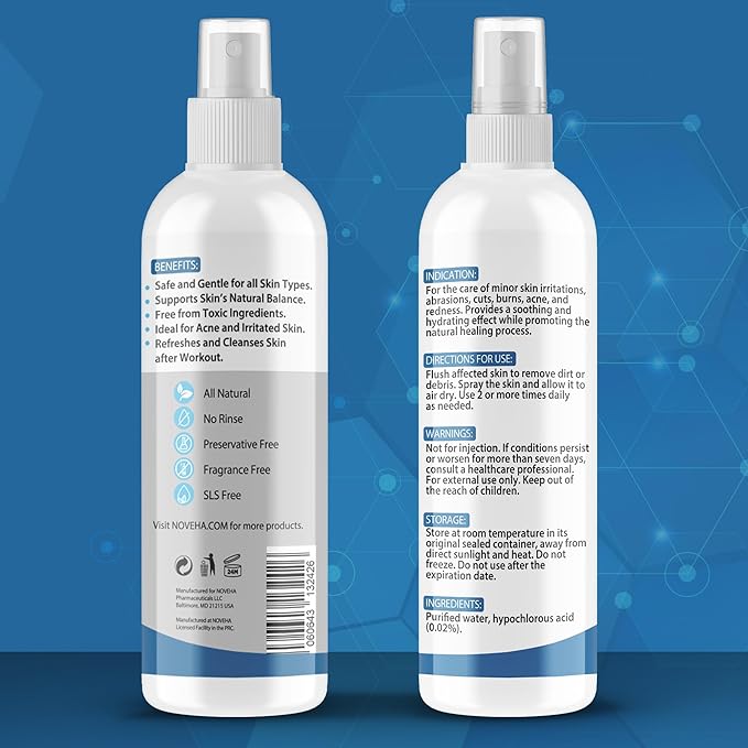 NOVEHA Facial Cleanser For Acne - Hypochlorous Acid Spray - Irritation, Redness & Breakouts Relief - Ideal for Active Teenage & Adult Athletes Post-Workout - Safe for Multiple Daily Uses - 8 oz-FemmiqueWomen