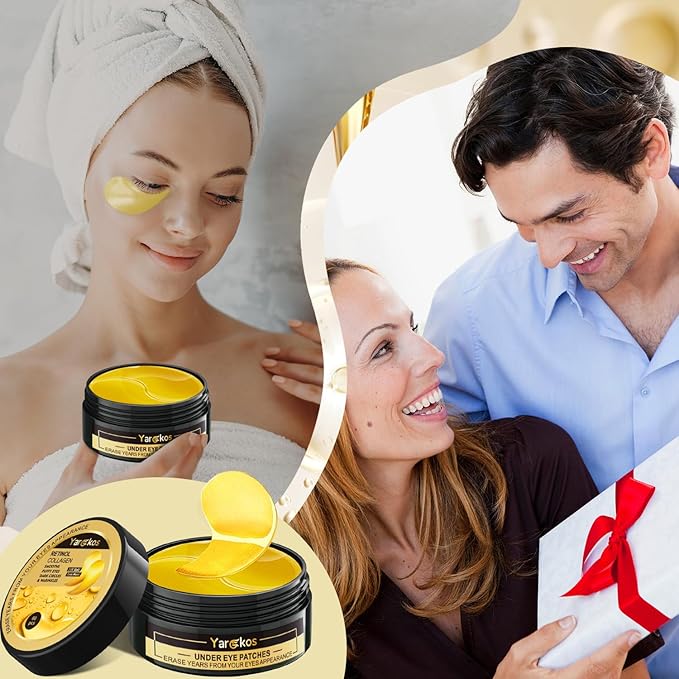 3 Packs 60 Pcs Under Eye Patches, 24K Gold+Pink+Green, 30 Pairs Undereye Mask for Puffy Eye Dark Circle Treatment, Collagen Gel Pads Hydrating for Eye Bag Puffiness Wrinkle, Women Men Beauty Skin Care-FemmiqueWomen