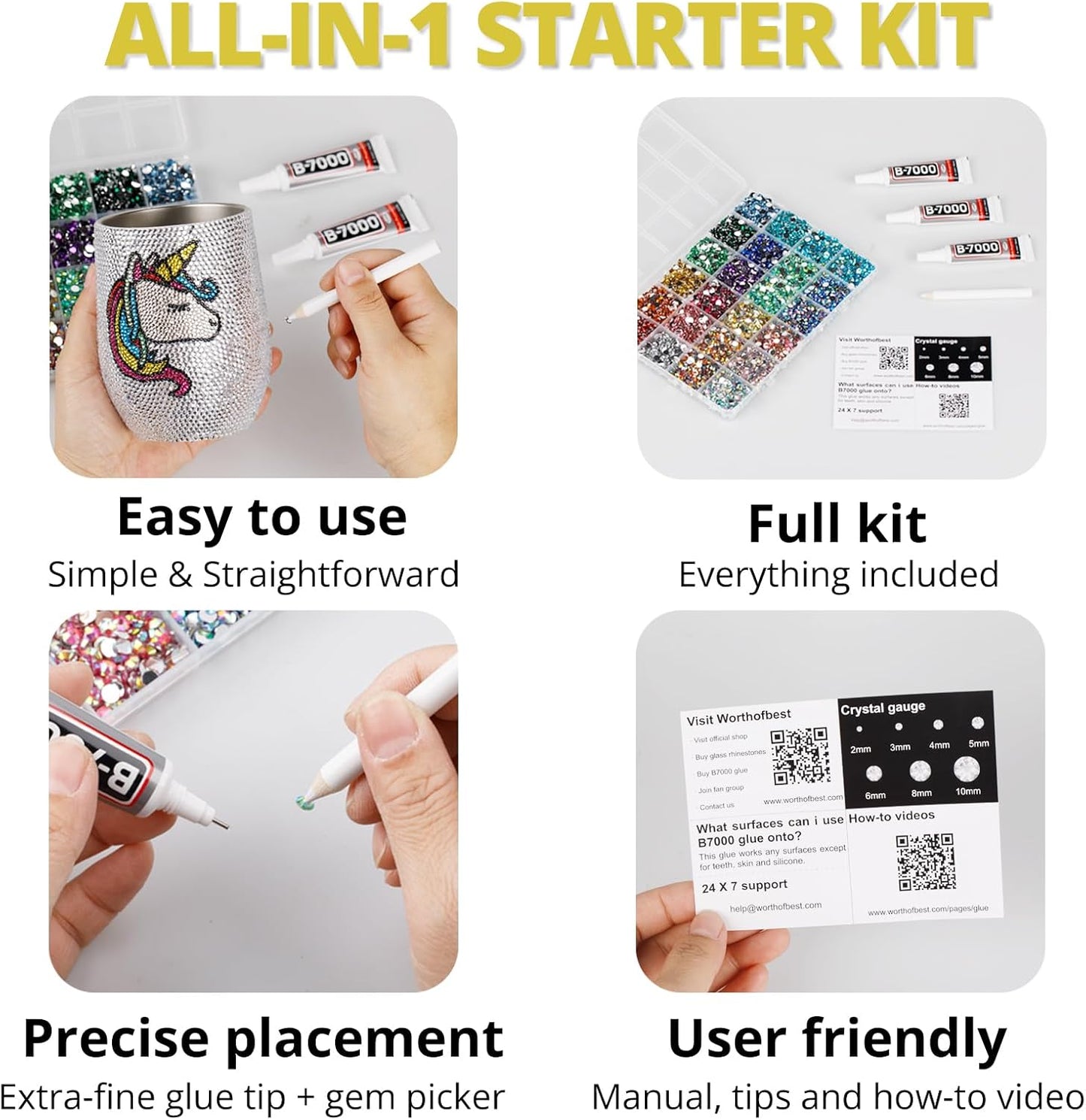 30000Pcs Resin Rhinestones Set for Crafting Bedazzling, Citrine Flatback Gems Jewels for Crafts Clothes Shoes Fabric Outfit Nails Makeup, Flat Back Crystal 2-6mm with b 7000 Glue-FemmiqueWomen