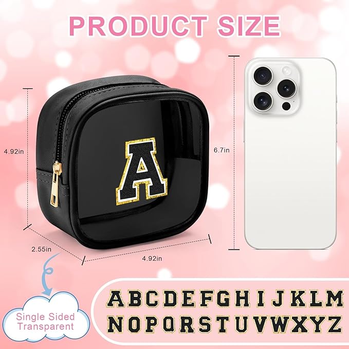 YOOLIFE Initial Makeup Bag Travel Toiletry Bag, Clear Makeup Bag Car Accessories For Women Clear Makeup Bags With Zipper Girlfriend Teacher 13 Year Old Girl Gifts Daughter Girl Gifts Mini Black M-FemmiqueWomen