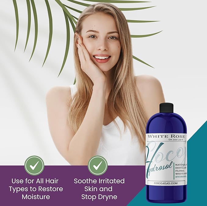 Dr Joe Lab White Rose Water Hydrosol - Pure Natural Distilled Bulgarian Rosewater Non-GMO Vegan Hydrating Toning Spray Mist Face Hair Skin Pores Locs Dreads - Packaging May Vary (32 oz)-FemmiqueWomen