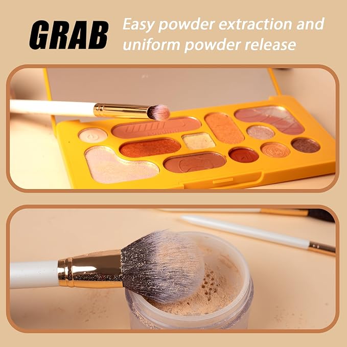 OMANIAC Makeup Brush Set Professional, 12 Pearlescent Wood Handle Makeup Brushes, Premium Cruelty-Free Synthetic Fiber Hair, Travel Make up Brushes Set with Case (White).-FemmiqueWomen