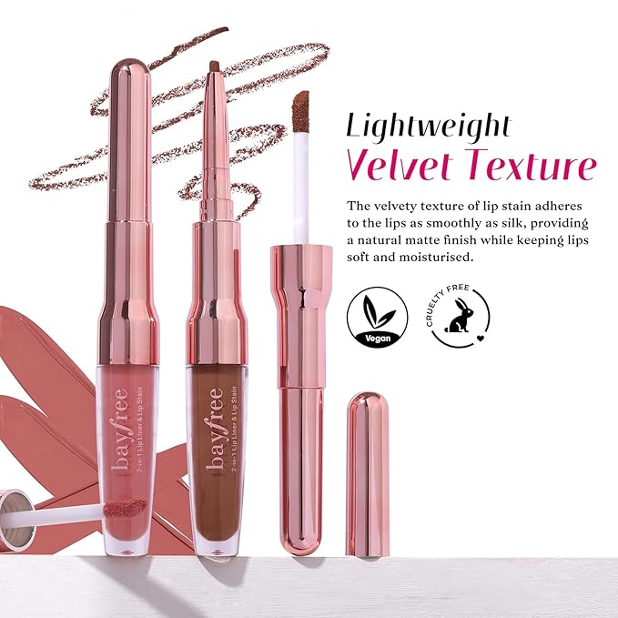 2 PCS Lip Liner and Lip Stain Combo Set, High Pigmented Long Lasting Velvet Lip Tint, Well-Defined Lipliner, Weightless Waterproof Not Animal Tested, Matte Finish Makeup-FemmiqueWomen