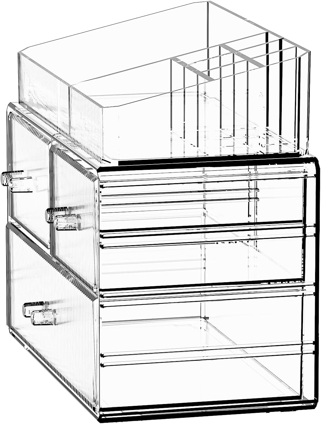 ZHIAI Stackable Cosmetic Organizer, Acrylic Cosmetic Organizer for Dresser, Vanity, Kitchen Cabinet, Bathroom, Under Sink, Home Organization and Storage (1 Top 3 Drawers)-FemmiqueWomen