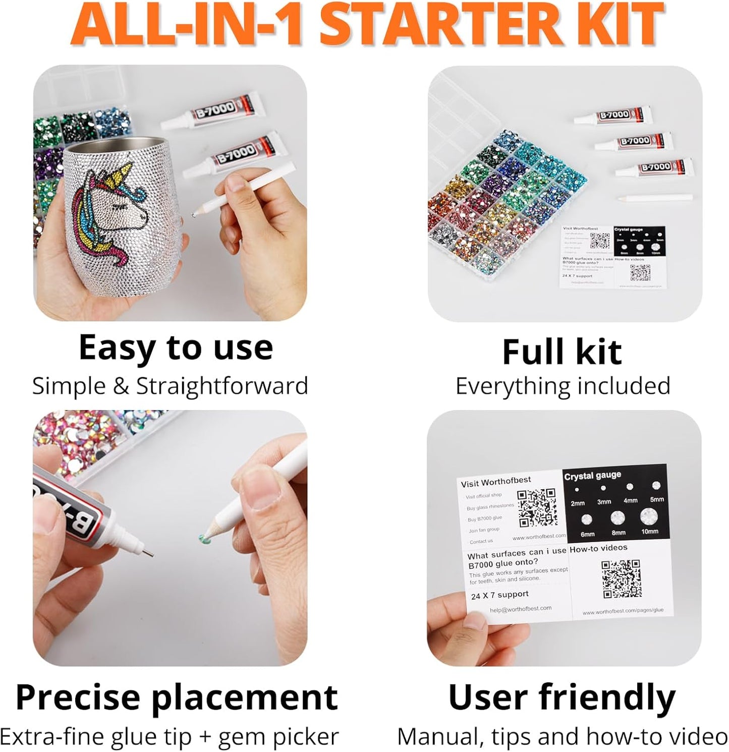 30000Pcs Resin Jelly Rhinestones Set for Crafting Bedazzling, Orange AB Flatback Gems Jewels for Crafts Clothes Shoes Fabric Outfit Nails Makeup, Flat Back Crystal 2-6mm with b 7000 Glue-FemmiqueWomen