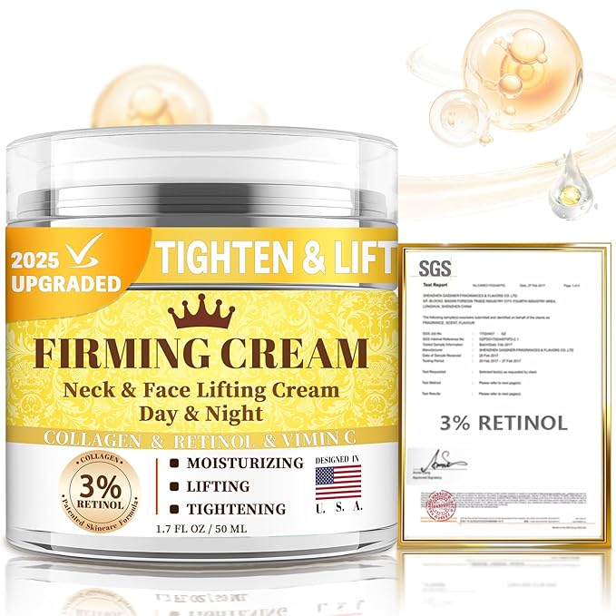 3% Retinol Cream Face Moisturizer, Anti Aging Neck Firming Cream with Collagen, Day & Night Face Cream with Hyaluronic Acid, Lifting & Tightening Wrinkle for Women & Men (1.51 Fl Oz (Pack of 1))-FemmiqueWomen