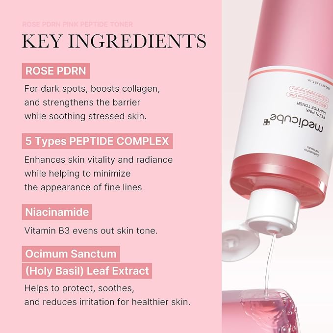 medicube PDRN Pink Peptide Toner I Pink Glow Toner for Skin Boosting, Soothing and Calming, Uneven Skin Tone, Rose PDRN & Peptide & Niacinamide, Korean Skin Care (250ml / 8.45 fl. oz.)-FemmiqueWomen