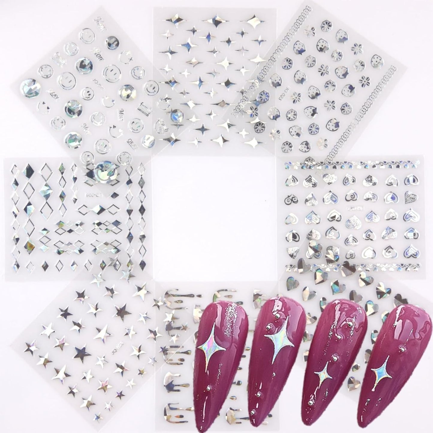 30 Sheets Silver Nail Art Stickers 3D Self-Adhesive Line Nail Decals for Acrylic Nails Lace Leaf Flower Nail Supplies for Nail Art Glitter DIY Design Nail Stickers for Women-FemmiqueWomen