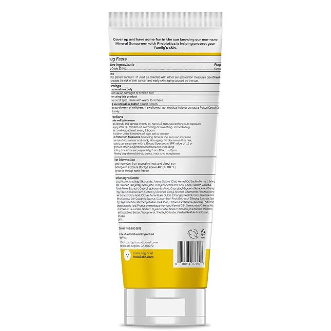 Hello Bello Mineral SPF 55 Sunscreen Lotion with Prebiotics, Water Resistant and Reef Friendly Sun Protection for Babies and Kids, 3 fl oz (Pack of 1)-FemmiqueWomen
