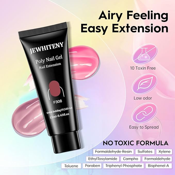 JEWHITENY 14 Colors Poly Gel Nail Kit 27 Colors Gel Nail Polish Kit With U V Light All In One Nail Art Starter Kit Suitable For All Seasons-FemmiqueWomen