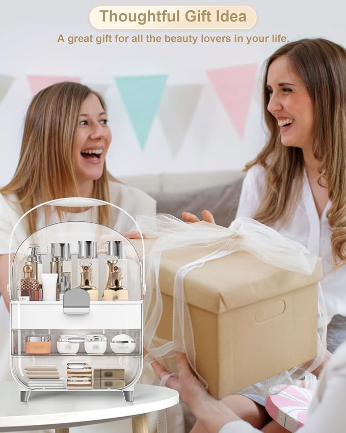 Makeup Organizer, Skincare Holder Bathroom Counter Organizer, Storage Box Cosmetic Display Cases, Teen Girl Gifts Trendy Stuff Make up Organizers for Vanity, Dresser, Countertop (Silver)-FemmiqueWomen