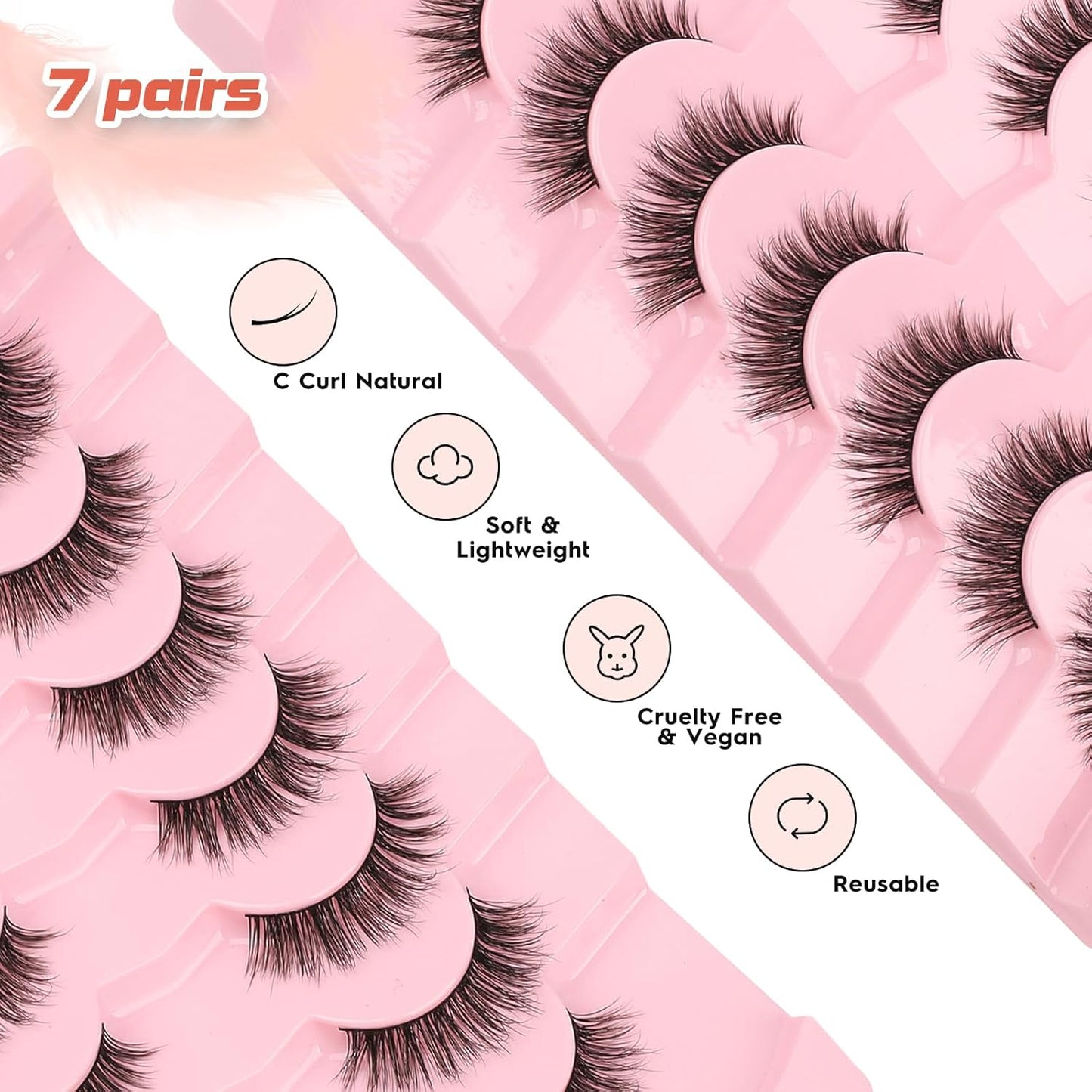 Lashes False Eyelashes 13MM Wispy Lashes Pack Fluffy Lash Strip EyeLashes with Thin Band C Curl Natural Lashes Fake Eyelash 7 Pair Siligli-FemmiqueWomen