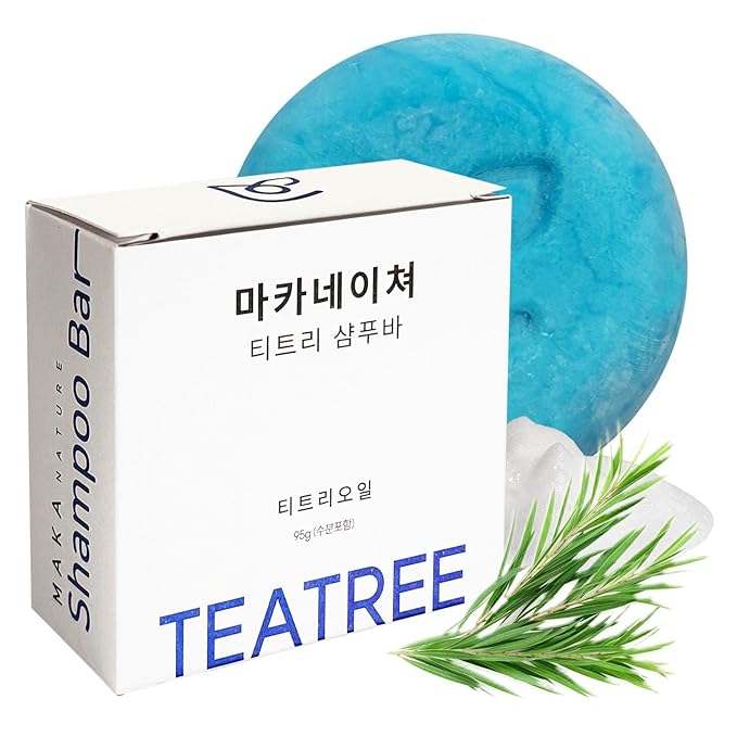 Maka Nature Low-Carbon Shampoo Bar | Korean K-Beauty Haircare with Natural Ingredients for Dry Scalp & Hair Types | Vegan, Eco-Friendly, pH balanced, 3.35oz (Tea Tree)-FemmiqueWomen