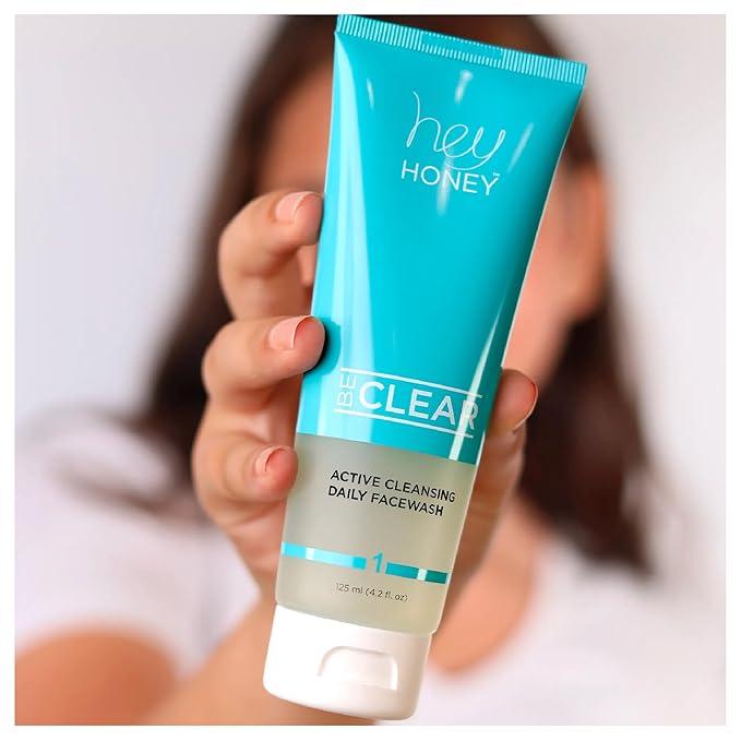 Hey Honey Skincare Be Clear Acne Routine | Daily Active Cleansing Face Wash | Youth & Young Adults, Blemishes Prone | Propolis & Gentle Exfoliating Acids | Fast & Long Lasting Oil Control | 5 fl oz-FemmiqueWomen