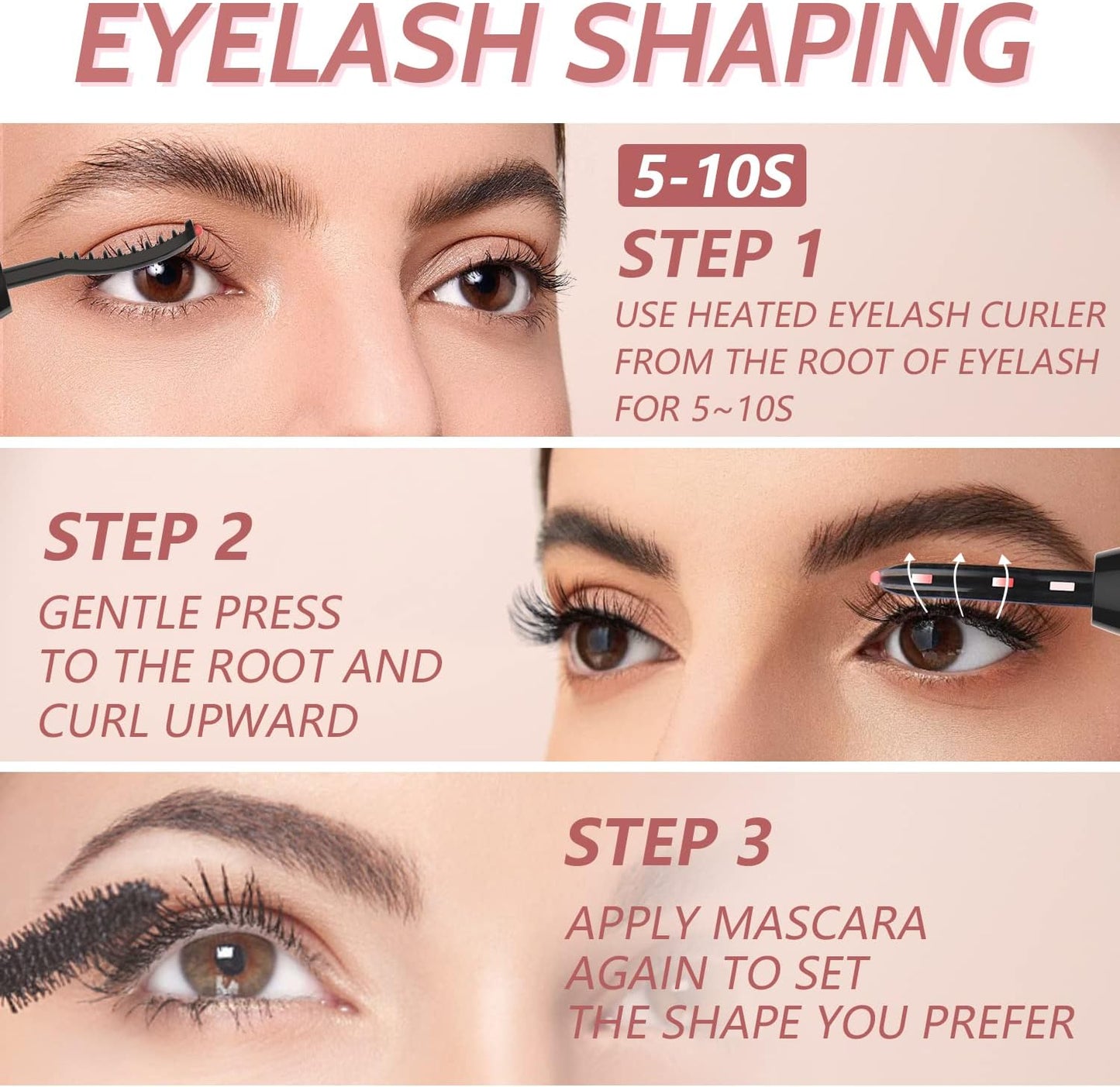 Heated Eyelash Curler - Heated Lash Curler - Electric Eyelash Curler Rechargeable for 24 Hours Long-Lasting Natural Eyelashes, LED Display - 4 Heating Modes, 8S Fast Heating, Gifts for Women Girls-FemmiqueWomen