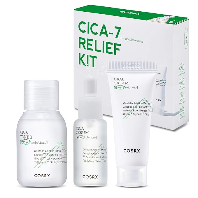COSRX CICA Relief Kit | Toner, Serum, Cream with Centella Asiatica | Sensitive Skin, Soothing, Moisturizing | Travel Size Set, Gift Set, Korean Skincare, Not Tested on Animals, Paraben Free-FemmiqueWomen
