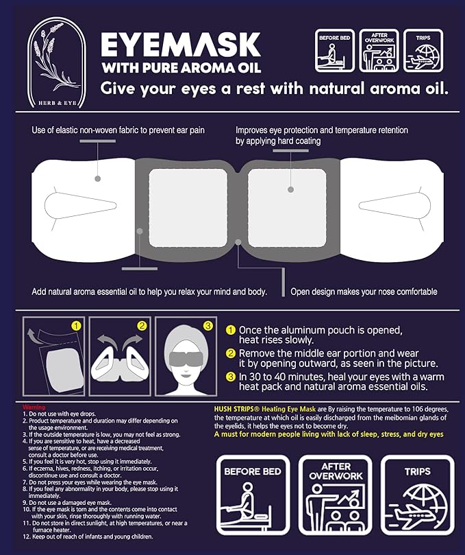 (6 Pack) Disposable Steam Eye Mask - Warm, Relaxing, Self Heating, Comfortable - Skincare Solution for Puffiness, Sleeping, Dry Eyes, Dark Circles, Travel - Spa Gift-FemmiqueWomen