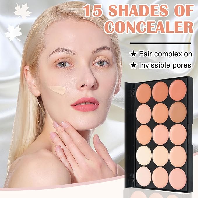 15 Colors Correcting Concealer Contour Palette,Cream Contour Makeup Palette with Brush,Contouring Liquid Foundation Concealer Palette Highlighting Makeup Kit for Conceals Dark Circles,Blemish-FemmiqueWomen