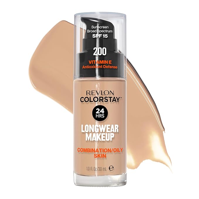 Revlon Liquid Foundation, ColorStay Face Makeup for Combination & Oily Skin, SPF 15, Medium-Full Coverage with Matte Finish, 200 Nude, 1 Fl Oz