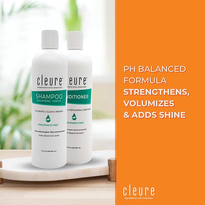 Cleure Hypoallergenic Volumizing Shampoo for Sensitive Skin - Fragrance Free, SLS Free & Paraben Free (12 oz, Pack of 2)-FemmiqueWomen