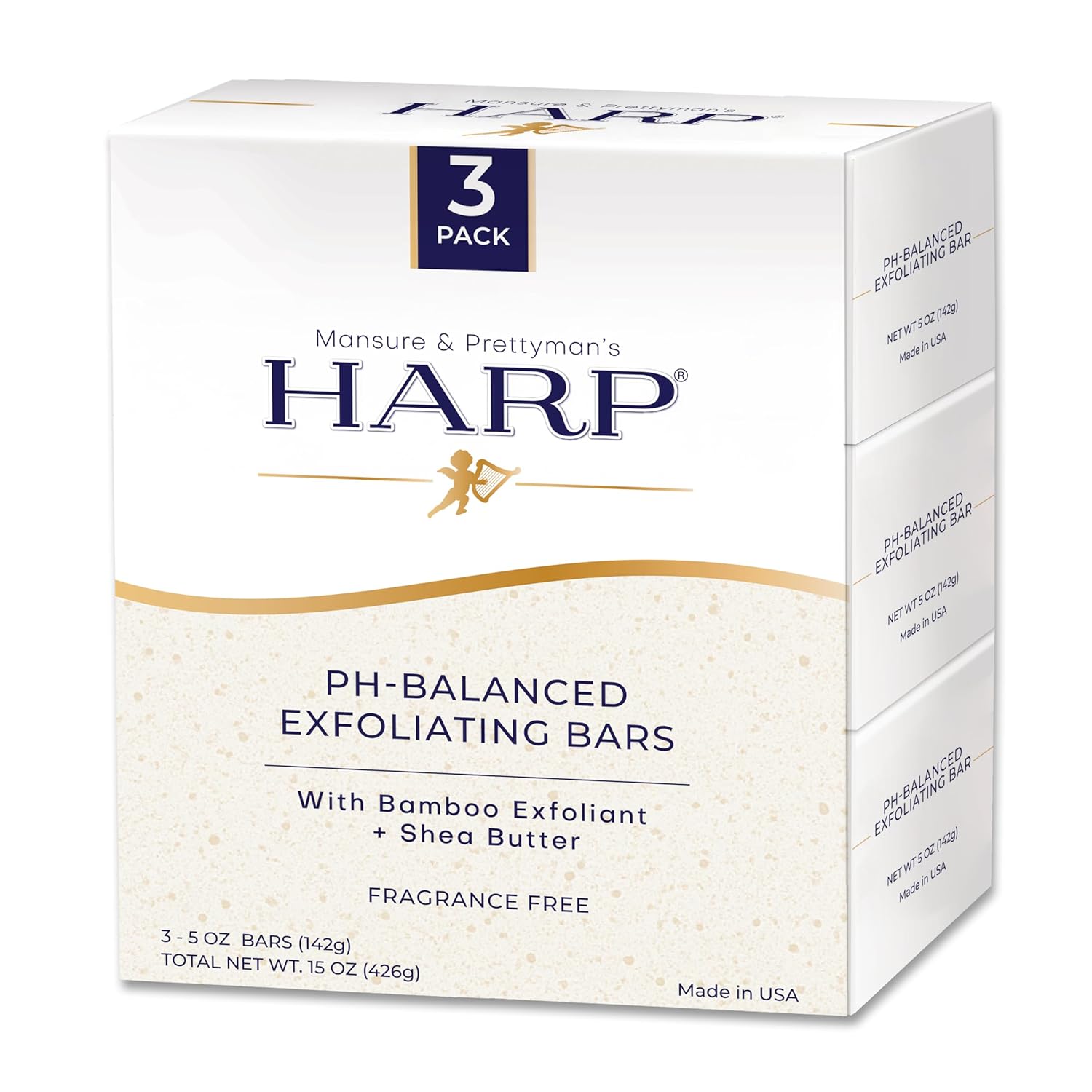 HARP pH-Balanced (5.0-6.0) Exfoliating Body Wash Bar - FRAGRANCE FREE. Bamboo Powder Exfoliation -the perfect consistency. Soap/Lye/Preservative/Dye/Masking agent-Free. Non-comedogenic.-FemmiqueWomen
