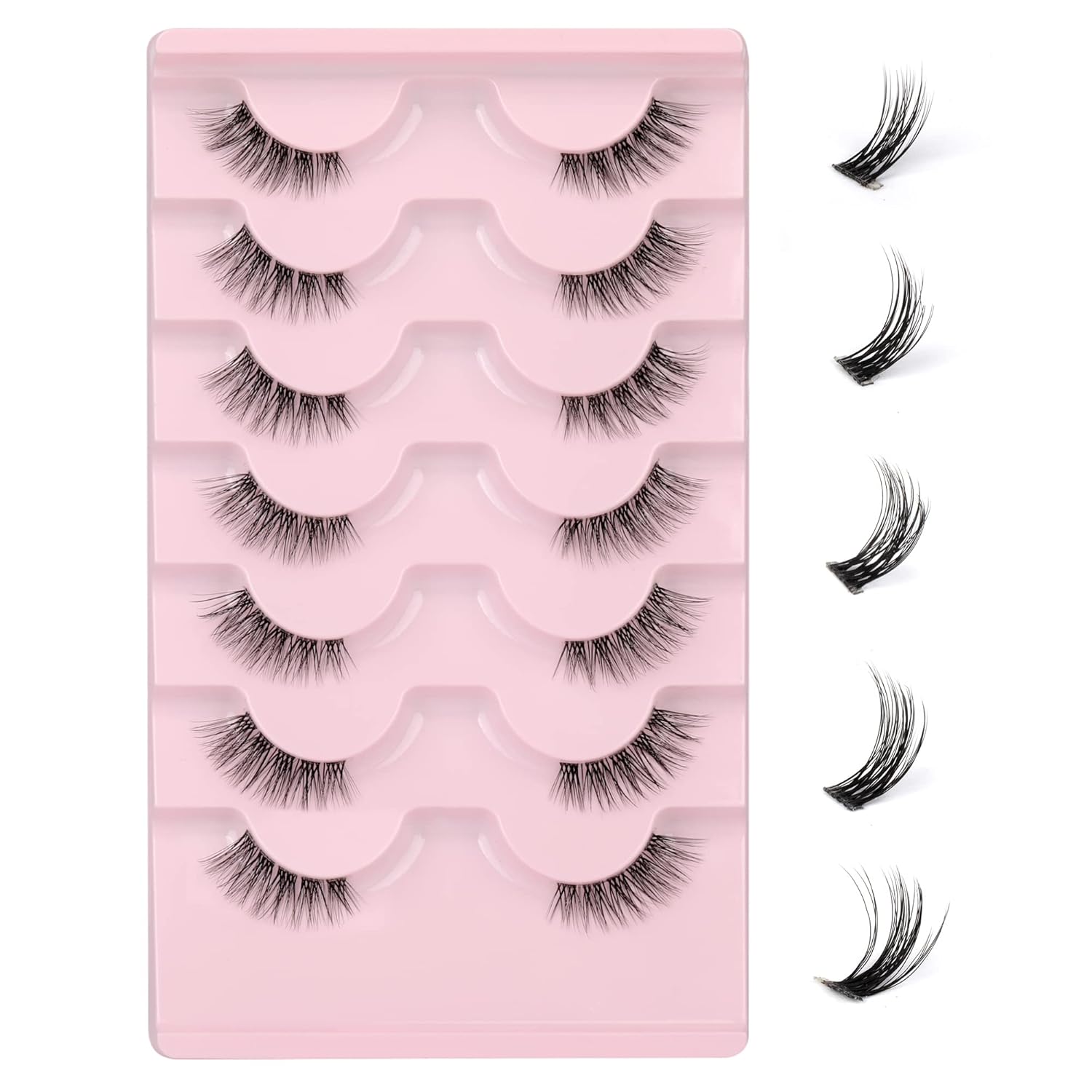 JIMIRE Half Lashes with Clear Band Cat-Eye Lashes Fluffy Wispy Accent False Eyelashes Natural Look Handmade Soft DIY Cluster Lashes Pack 7 Pairs-FemmiqueWomen