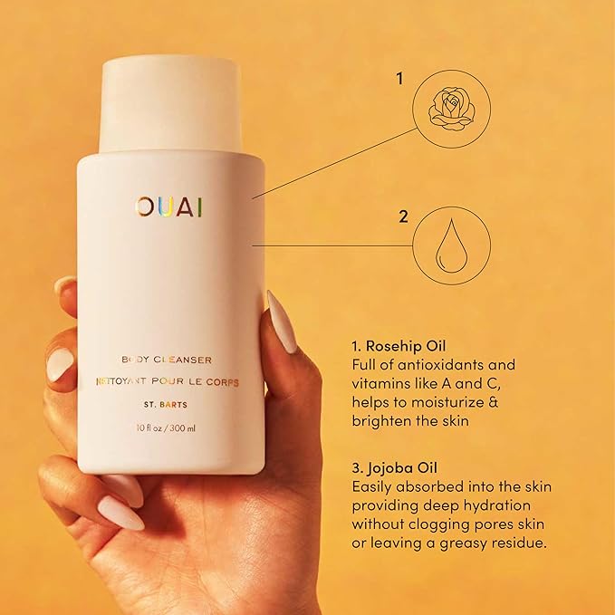 OUAI Body Cleanser, St. Barts - Foaming Body Wash with Jojoba Oil and Rosehip Oil to Hydrate, Nurture, Balance and Soften Skin - Paraben, Phthalate and Sulfate Free Skin Care Products - 10 Oz-FemmiqueWomen
