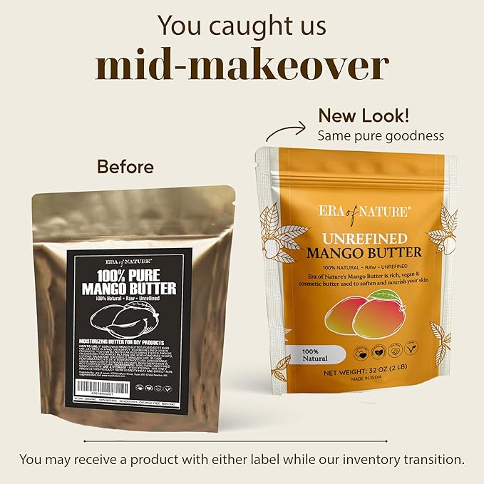 era of nature Organic Unrefined Raw Mango Body Butter Block 32oz - Moisturizing Mango Seed Raw Butter Bar for Skin & Hair, DIY Lip Balm Base, Cream, Soap & Lotion Making Supplies, Personal Skincare-FemmiqueWomen