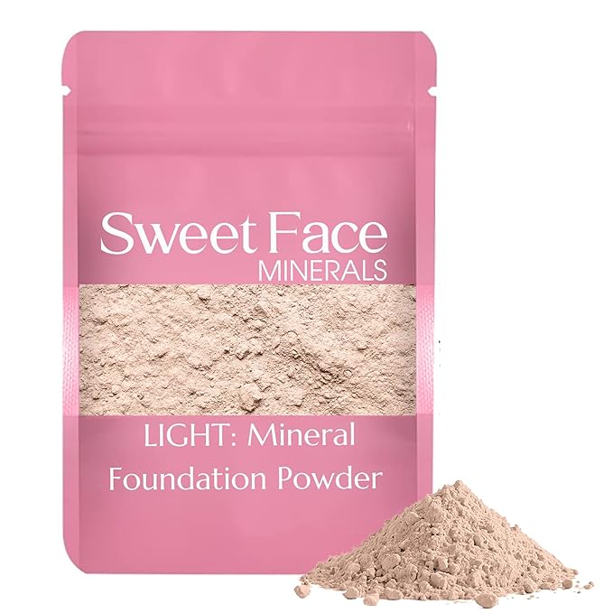(12 Grams) (Light) Foundation Powder Refill By Sweet Face Minerals, Lightweight Mineral Loose Makeup Powder with SPF 20, Full Coverage Flawless Finish, Talc-free, Cruelty-Free, Refillable Pouch-FemmiqueWomen