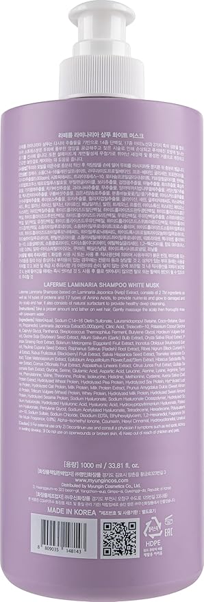 laferme Laminaria Shampoo with Organic Ingredient, Korean Clarifying Shampoo, Hydrating for Dry Hair, Strengthening for Weak Hair, Sulfate & Paraben-Free, for Women & Men, 33.8 FL OZ, White Musk-FemmiqueWomen