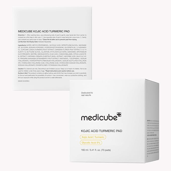 medicube Kojic Acid Turmeric Clarifying Toner Pad for Troubled Skin & Use After Spot Care | Soothing & Calming with Kojic Acid, Turmeric, Niacinamide, and Glycolic Acid | Korean Skin Care, 70 Pads-FemmiqueWomen