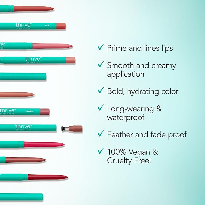 Thrive Causemetics Lip Filler Long-Wearing + Plumping Lip Liner, Shea Butter Hydrating Lip Plumper Retractable Lip Liner Pencil, Built In Sharpener, Vegan & Cruelty Free, Jo (Pink Mauve)-FemmiqueWomen