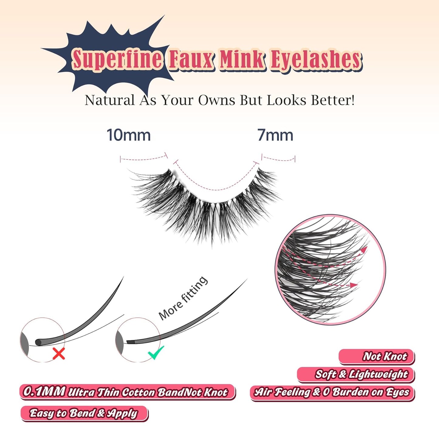 Eyelahses Wispy Lashes Cat Eye 10MM Short Lashes C Curl Soft Lash Strips Siligli-FemmiqueWomen