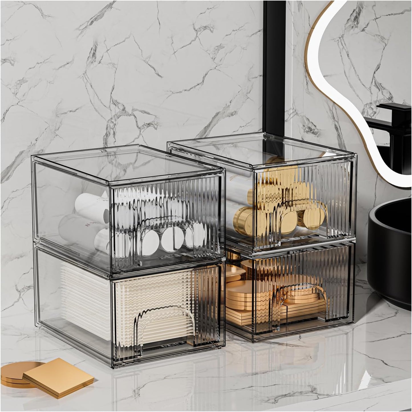 ZHIAI 4 Pack Clear Stackable Storage Drawer, Acrylic Drawer, Cosmetic Organizer, Plastic Organizer for Dresser, Under, Kitchen Cabinet, Pantry, Home Organization and Storage-FemmiqueWomen