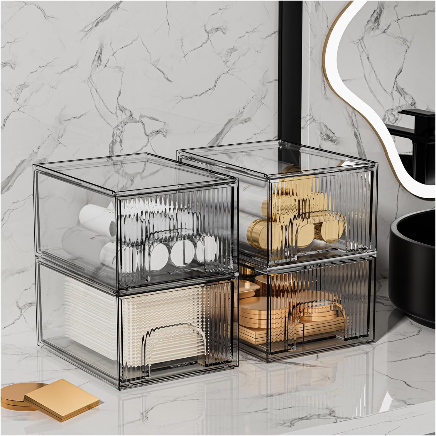 ZHIAI 4 Pack Clear Stackable Storage Drawer, Acrylic Drawer, Cosmetic Organizer, Plastic Organizer for Dresser, Under, Kitchen Cabinet, Pantry, Home Organization and Storage-FemmiqueWomen