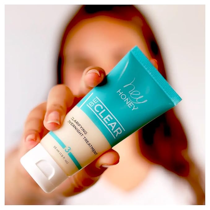 Hey Honey Skincare Be Clear Acne Routine | Clarifying Overnight Treatment | Propolis & Herbal Cream for Blemishes & Acne-Prone Skin | Immidiate Soothing Relief | 1.9 Oz-FemmiqueWomen