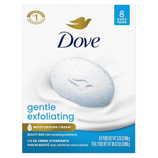 Dove Beauty Bar Soap 8 Bars Gentle Exfoliating, for Soft, Smooth Skin, Gently Renews Skin 3.75 oz-FemmiqueWomen