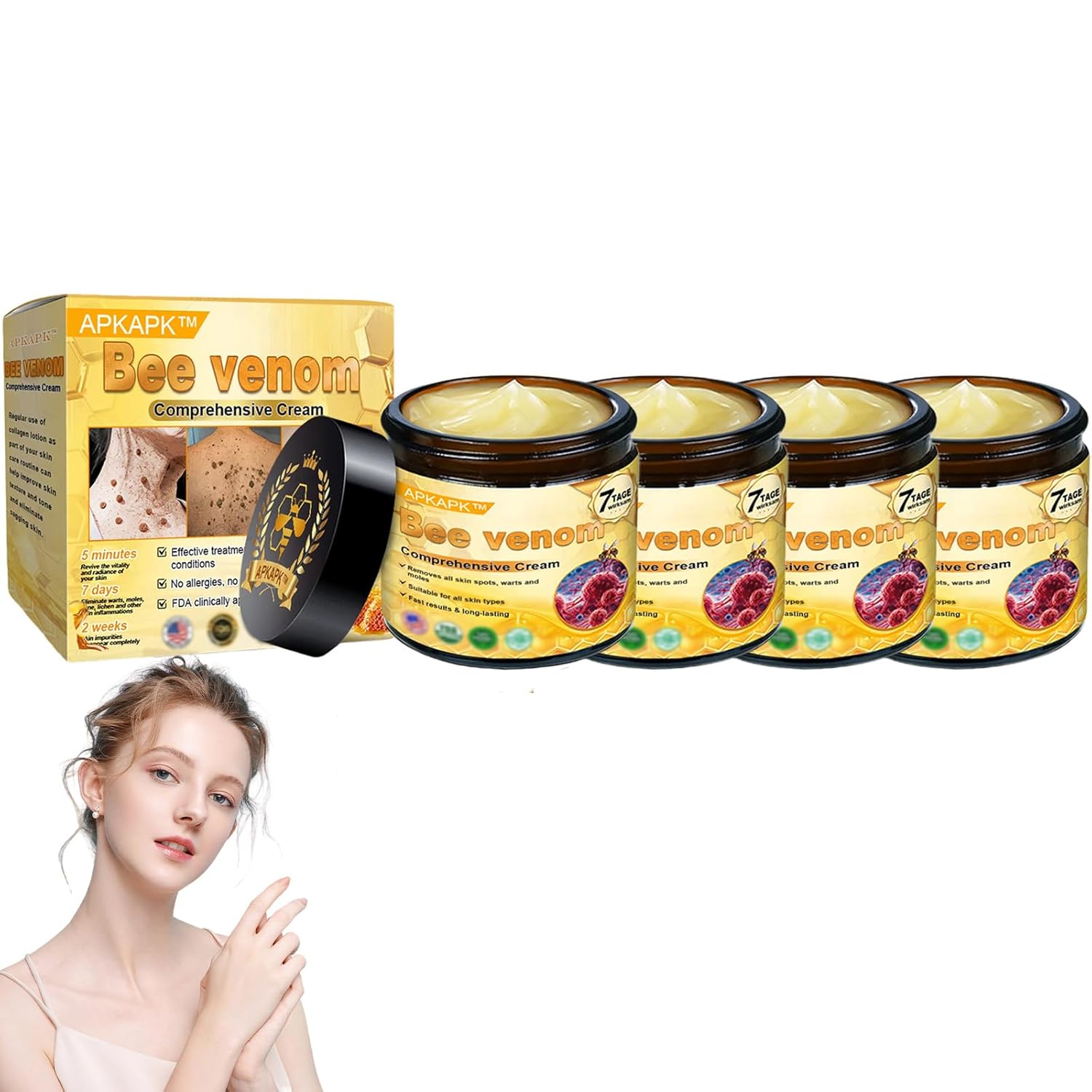 Bee Venom Comprehensive Cream, Professional bee venom cream for Removing and Repair, APKAPK Bee Venom Skin Treatment Cream, Natural Serum Suitable for All Skin Types (4 Pack)-FemmiqueWomen