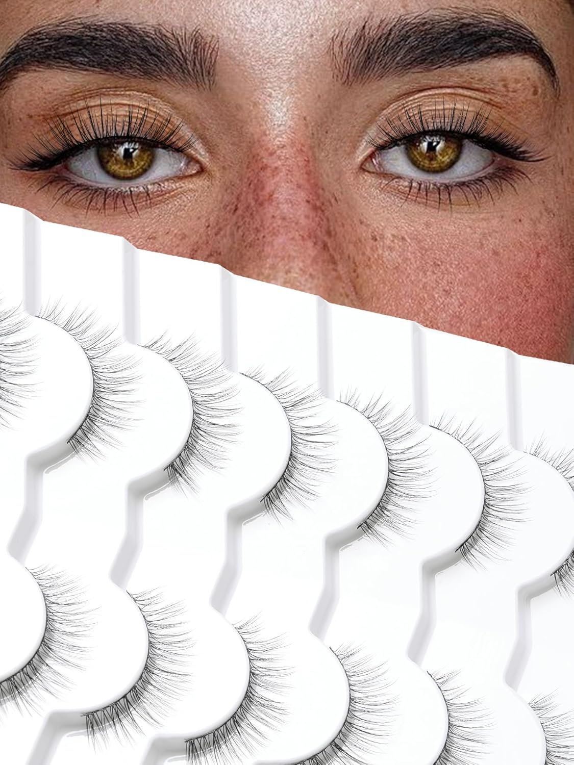 False Lashes Eyelashes Wispy 10MM Short Lash Natural Thin Band Strip Eyelash 3D Volume C Curl 7 Pair-FemmiqueWomen