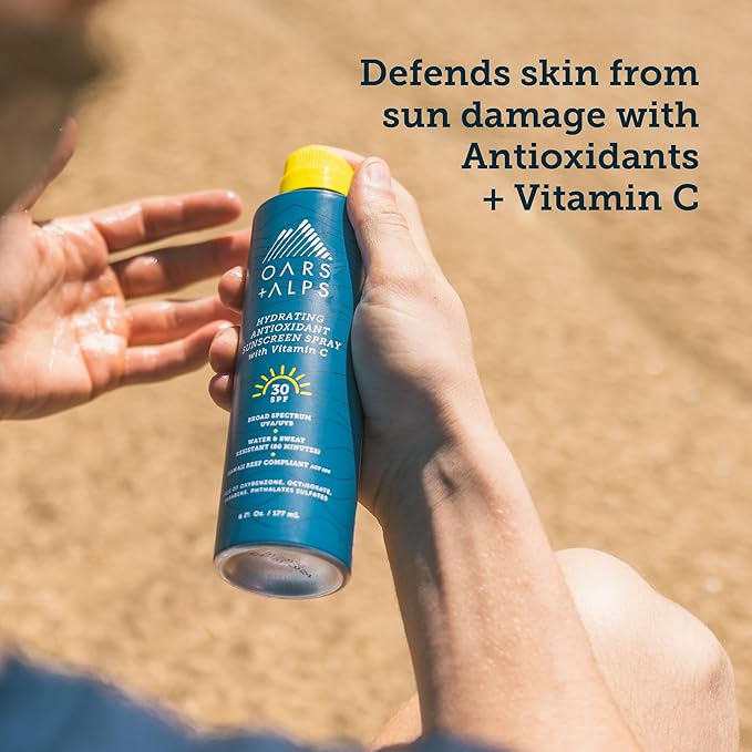 Oars + Alps Hydrating SPF 30 Sunscreen Spray, Naturally Derived Skin Care Infused with Vitamin C and Antioxidants, Water and Sweat Resistant, 6 Oz, 1 Pack-FemmiqueWomen