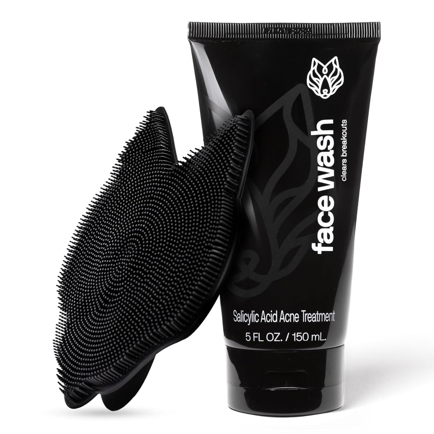 Black Wolf Charcoal Face Wash & Silicone Scrubber Set for Men - Daily Grooming & Hygiene Essentials for Mens Skin Care-FemmiqueWomen