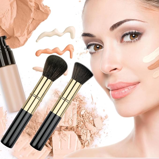 Retractable Kabuki Makeup Brushes 2 Pcs, Powder Brush/Foundation Brush/Blush Brush for Foundation, Powder Blush, Bronzer, Buffing, Liquid, Cream, with Cover-FemmiqueWomen
