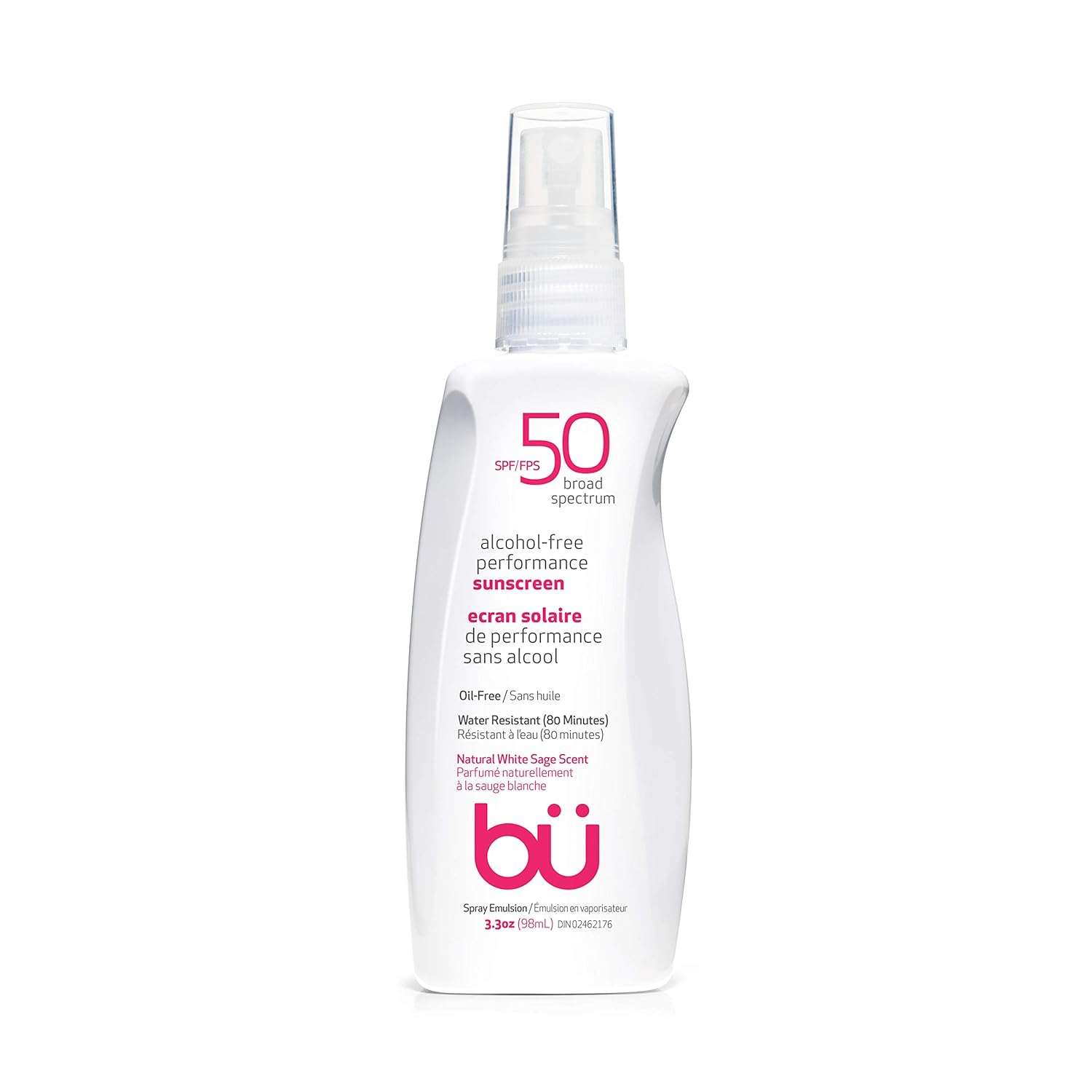 BU SPF 50 Sunscreen Spray for Face and Body, Non Aerosol Spray, TSA Travel Size Sunscreen, Clear, Non Greasy, Water Resistant, White Sage 3.3 oz-FemmiqueWomen