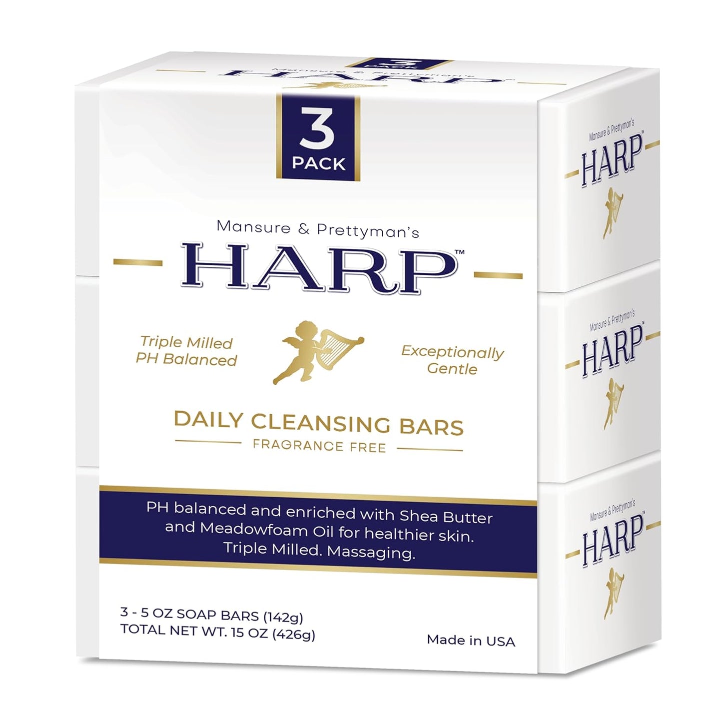 HARP pH-Balanced (5.0-6.0) Body Wash Bar. ZERO Saponified Oils. Protects Moisture Barrier. Gentle for Sensitive/Dry skin. + Shea Butter/Borage Oil. Non-Comedogenic. FRAGRANCE/masking agent FREE-FemmiqueWomen